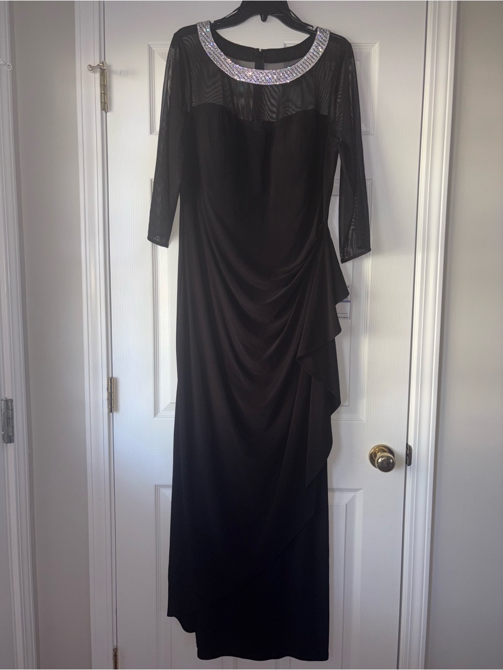 Alex Evenings Black Long Sleeve Embellished Neck Gown